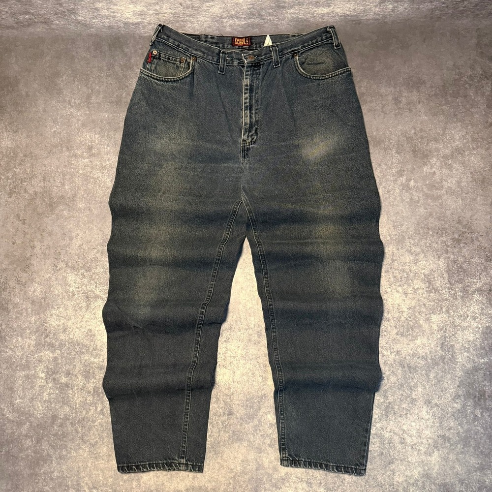 Vtg 90s Faded Glory Jeans Mens 36x34 Baggy Relaxed Navy Scovill Zip USA Made